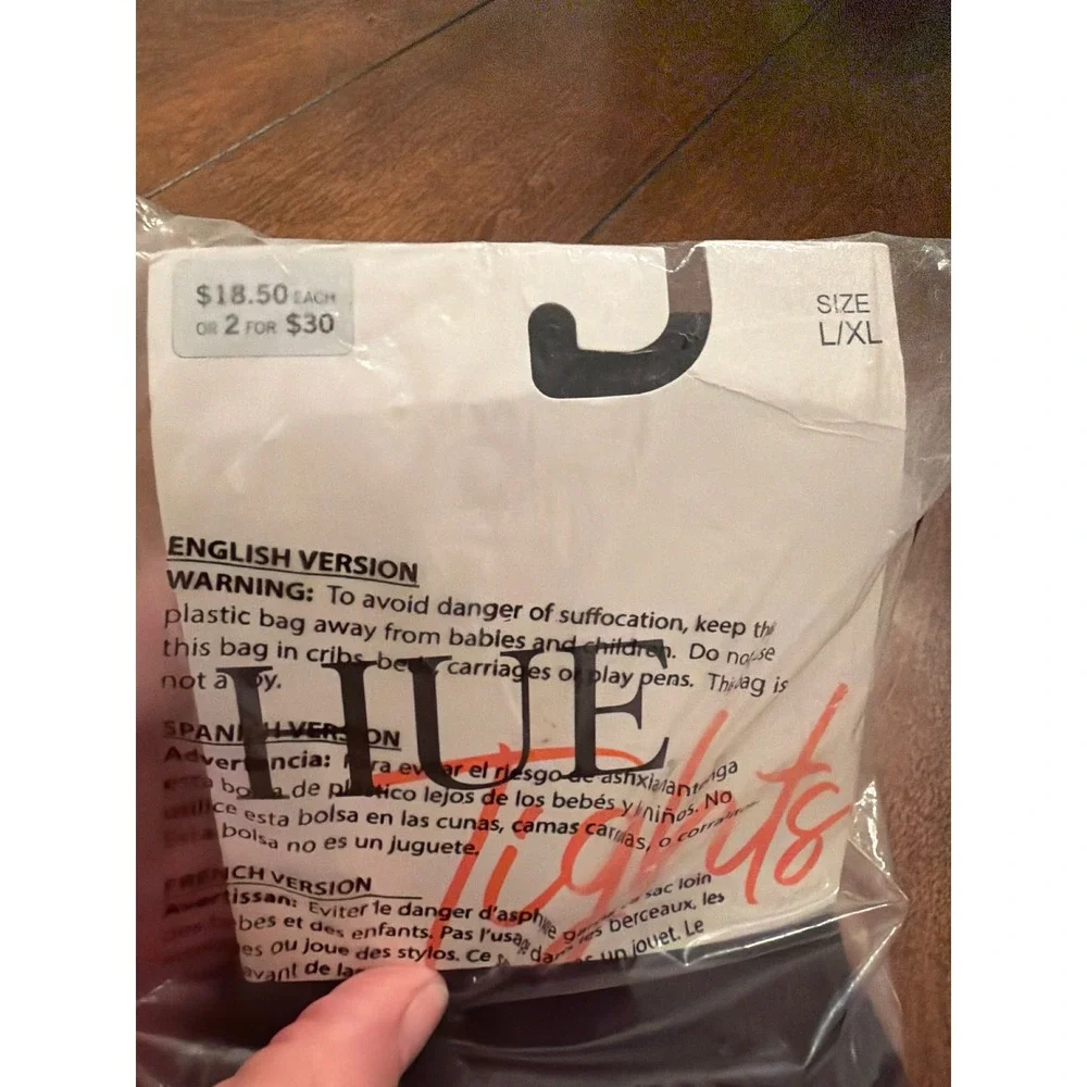 HUE Womens Diamond Texture Tights Control Top Black U23157 L/XL Size 4